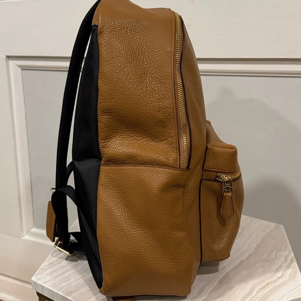 Coach Backpack Tan Pebbled Leather Large Charlie Backpack - Picture 8 of 17